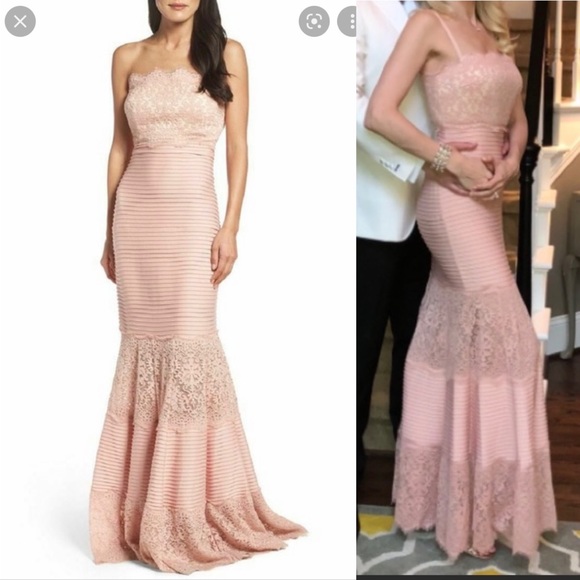 Tadashi Shoji PIN-TUCK and LACE JERSEY GOWN WITH REMOVABLE STRAPS SIZE XS - Picture 9 of 16